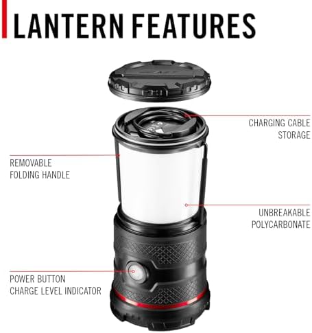 COAST EAL30R 1000 Lumen Rechargeable Emergency Camping Lantern with Warm, Day, Red & Red Flashing Mode, Foldeable Handle, 15 Hours of Runtime - Image 7