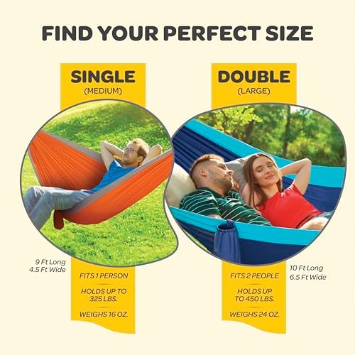 Durable Hammock 400 lb Capacity, Nylon Camping Hammock Chair - Double or Single Sizes w/Tree Straps and Attached Carry Bag - Portable for Travel/Backpacking/Beach/Backyard (Medium, Blue & Light Blue) - Image 4
