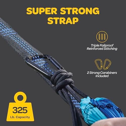 Durable Hammock 400 lb Capacity, Nylon Camping Hammock Chair - Double or Single Sizes w/Tree Straps and Attached Carry Bag - Portable for Travel/Backpacking/Beach/Backyard (Medium, Blue & Light Blue) - Image 5