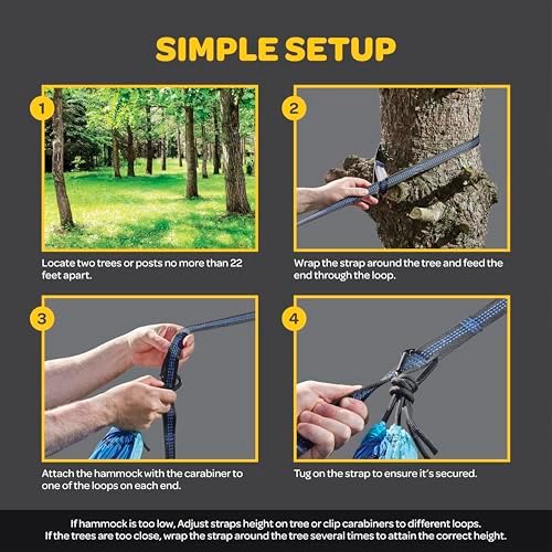 Durable Hammock 400 lb Capacity, Nylon Camping Hammock Chair - Double or Single Sizes w/Tree Straps and Attached Carry Bag - Portable for Travel/Backpacking/Beach/Backyard (Medium, Blue & Light Blue) - Image 7