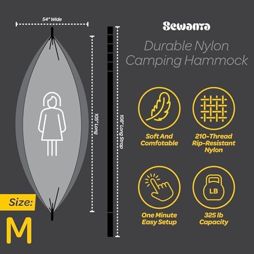 Durable Hammock 400 lb Capacity, Nylon Camping Hammock Chair - Double or Single Sizes w/Tree Straps and Attached Carry Bag - Portable for Travel/Backpacking/Beach/Backyard (Medium, Blue & Light Blue) - Image 8