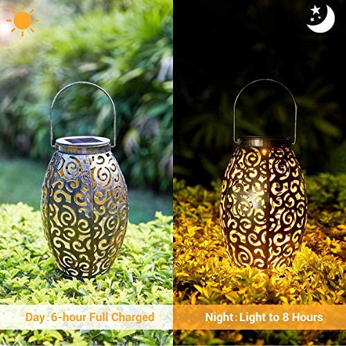 Solar Lanterns Outdoor Waterproof, 2 Pack Solar Garden Lanterns, LED Hanging Lanterns Solar Powered with Handle, Garden Decorative Retro Metal Solar Light for Table Pathway Walkway, Gardening Gifts - Image 2