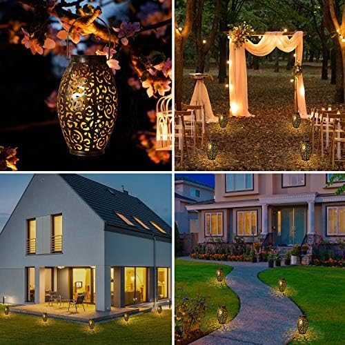 Solar Lanterns Outdoor Waterproof, 2 Pack Solar Garden Lanterns, LED Hanging Lanterns Solar Powered with Handle, Garden Decorative Retro Metal Solar Light for Table Pathway Walkway, Gardening Gifts - Image 6